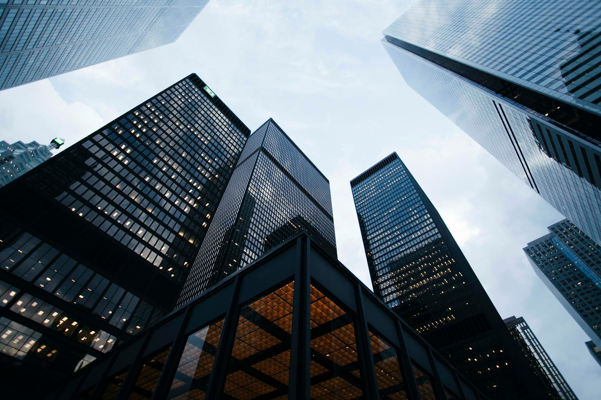 City skyscrapers at dusk